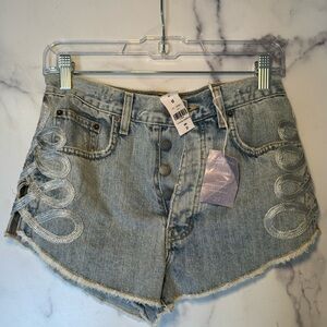 NEW WITH TAGS Carmar Cordelia Denim Shorts, Embellished Side Panels, Size 27